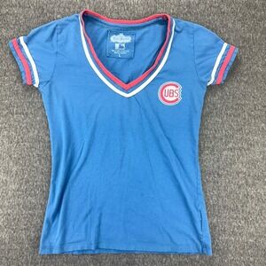 Red Jacket Chicago‎ Cubs MLB Women's V-Neck T-Shirt Size L Blue Striped Trim